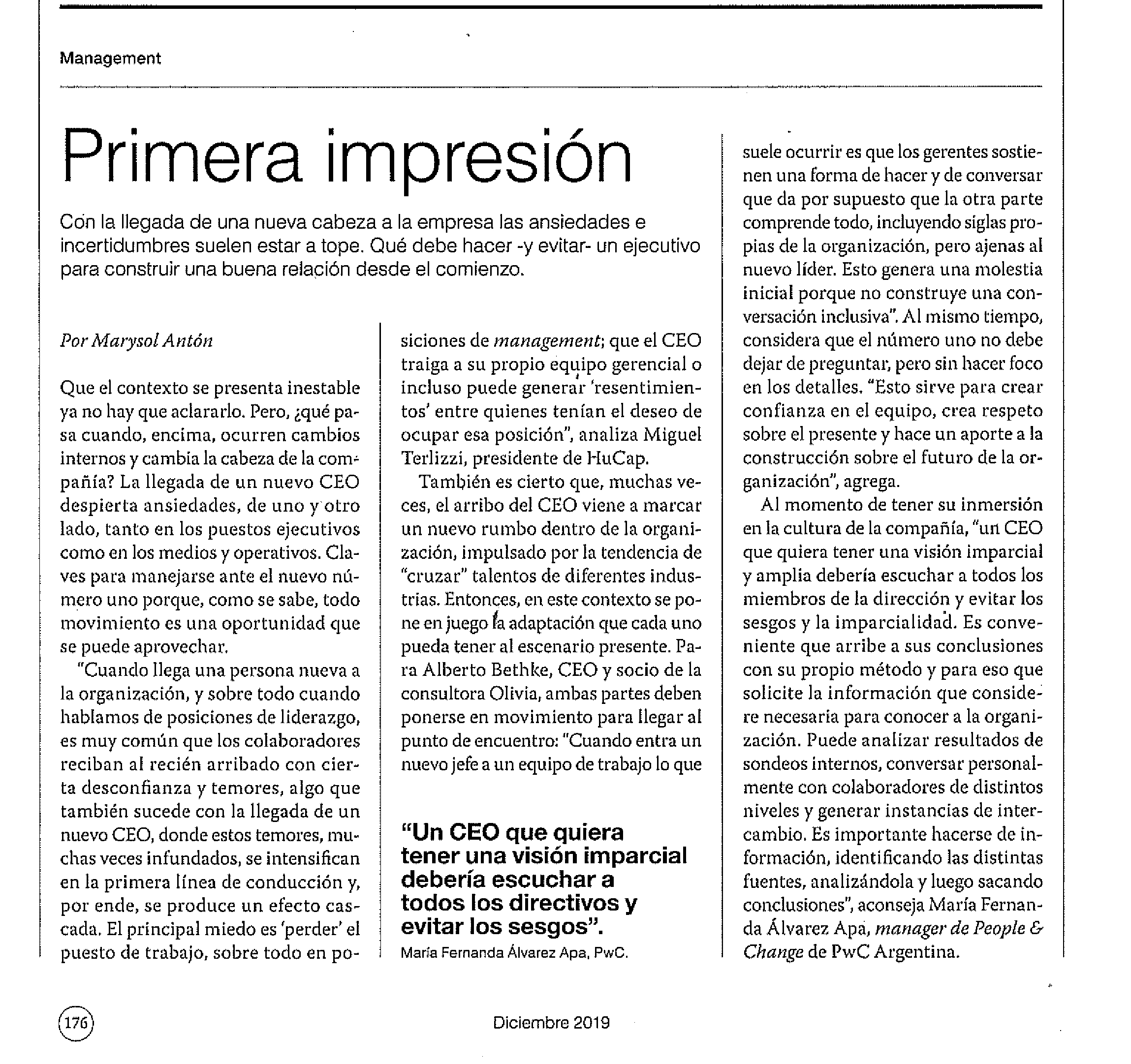 Prensa. Primera impresión: Del Ceo al equipo (Apertura. Dic 2019)