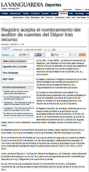 Registro acepta el nombramiento Auren como auditor de cuentas del Dépor tras recurso