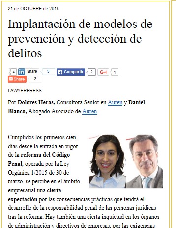 Implantación de modelos de prevención y detección de delitos