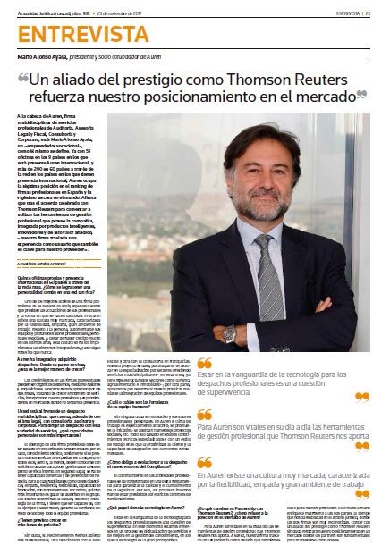 Entrevista a Mario Alonso, Presidente de Auren “Un aliado del prestigio como Thomson Reuters refuerza nuestro posicionamiento en el Mercado”