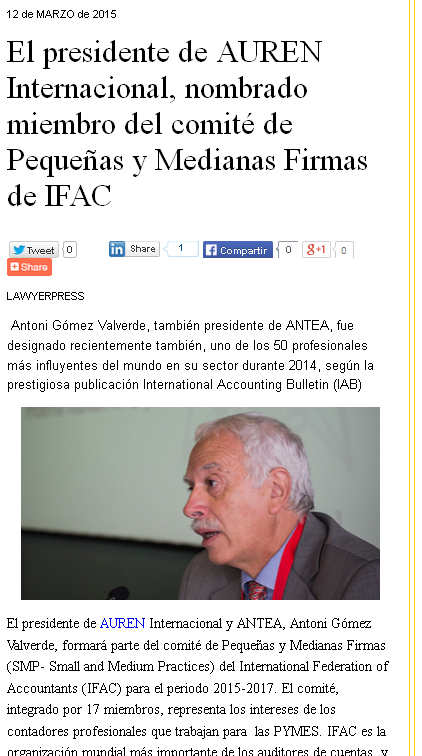 El presidente de Auren Internacional miembro del comité de PYMES del IFAC